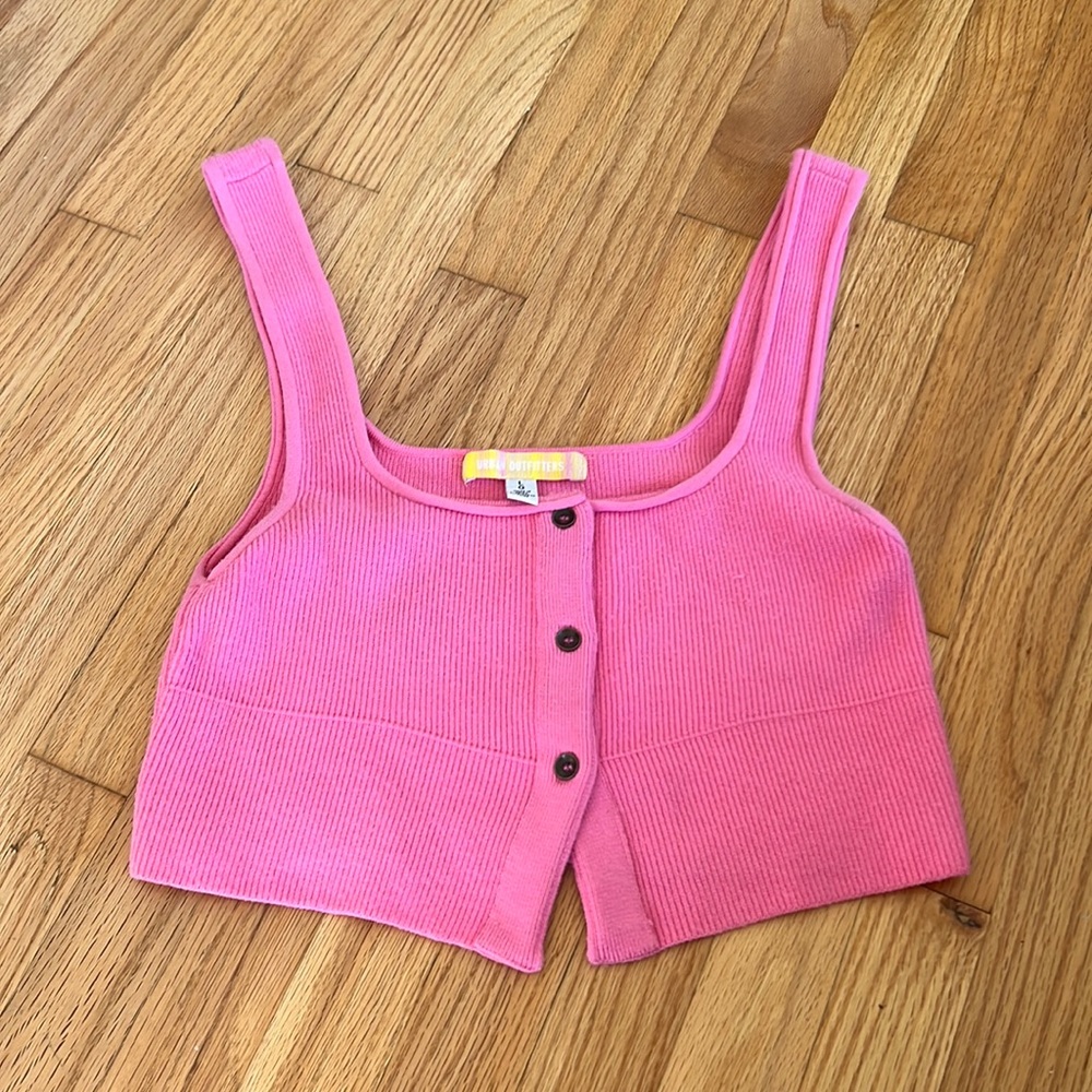 Urban Outfitters Pink Button Up Knit Crop Top Size L